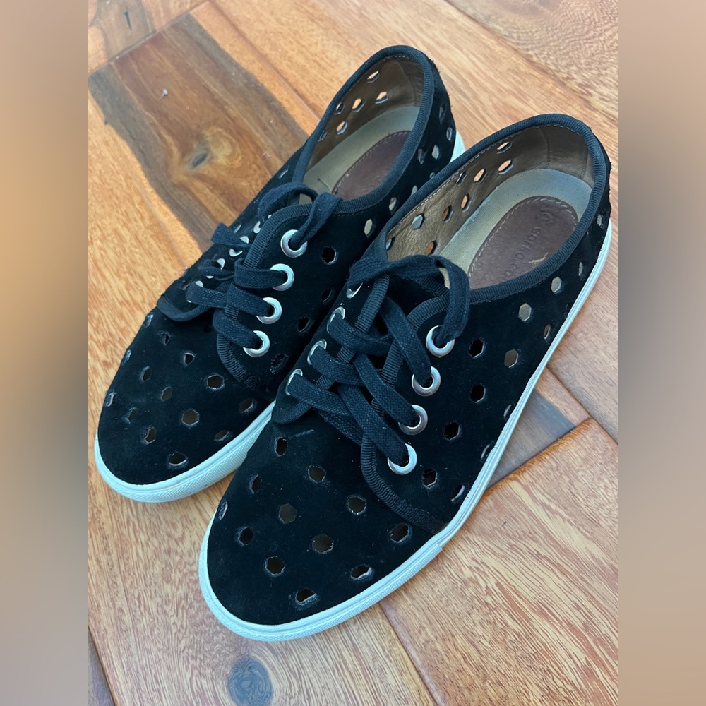 Corso Como Black Real Leather Suede Perforated Women's Sneakers